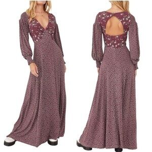 Free People Love Store raisin prints floral maxi dress xs-s